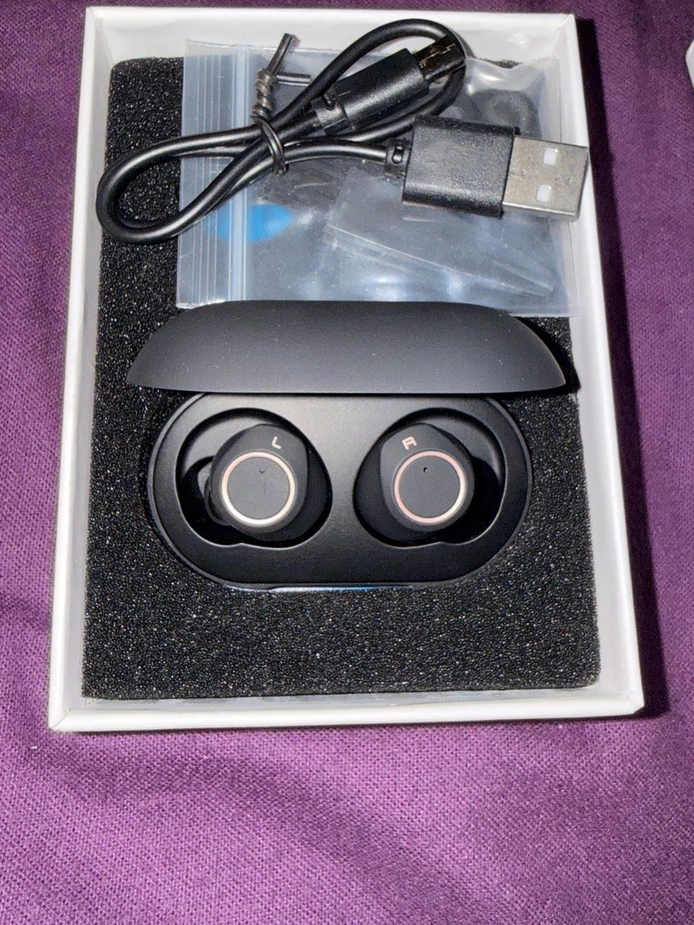 True Wireless Bluetooth Earbuds with Charging Case - Black with Gold Accent